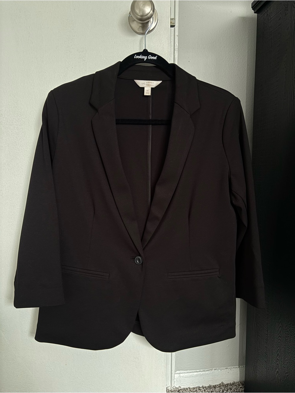 Black Single-Button Blazer 3/4 Sleeve
